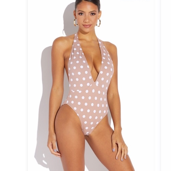 tan one piece swimsuit